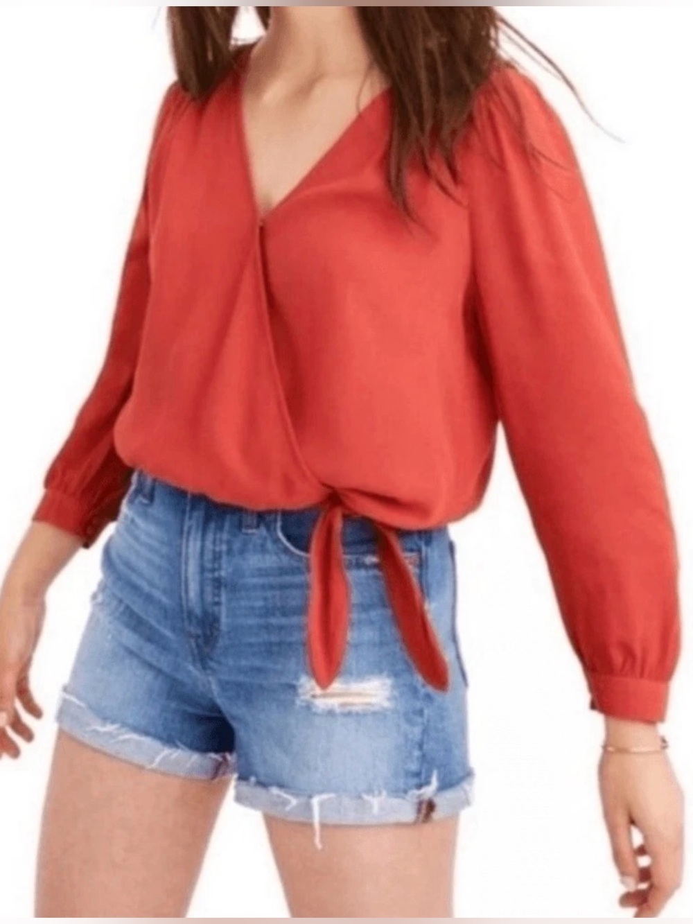 Madewell Red Wrap Tie Blouse Balloon Sleeve Top Medium